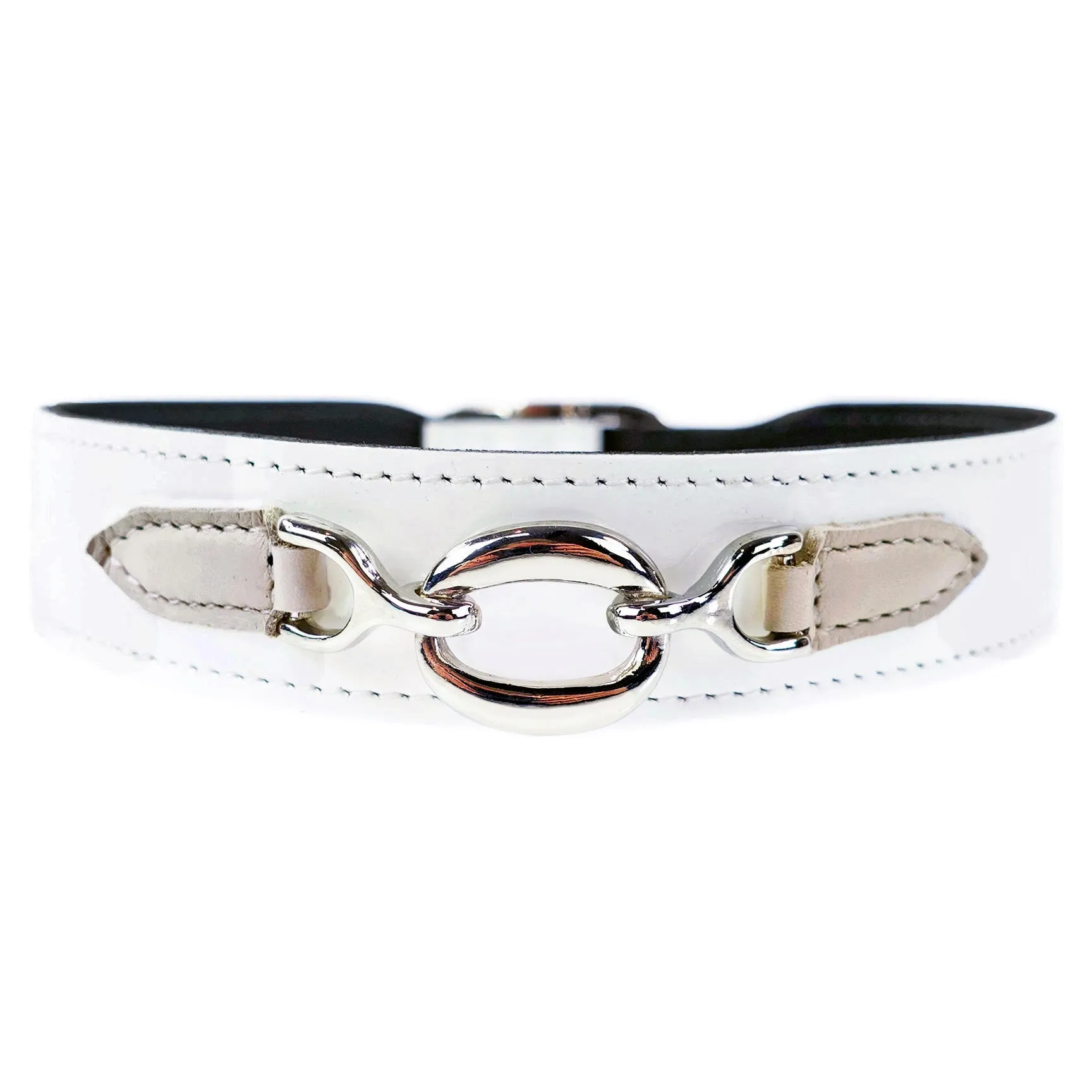 Hartman Dog Collar in White Patent, Eggshell & Nickel