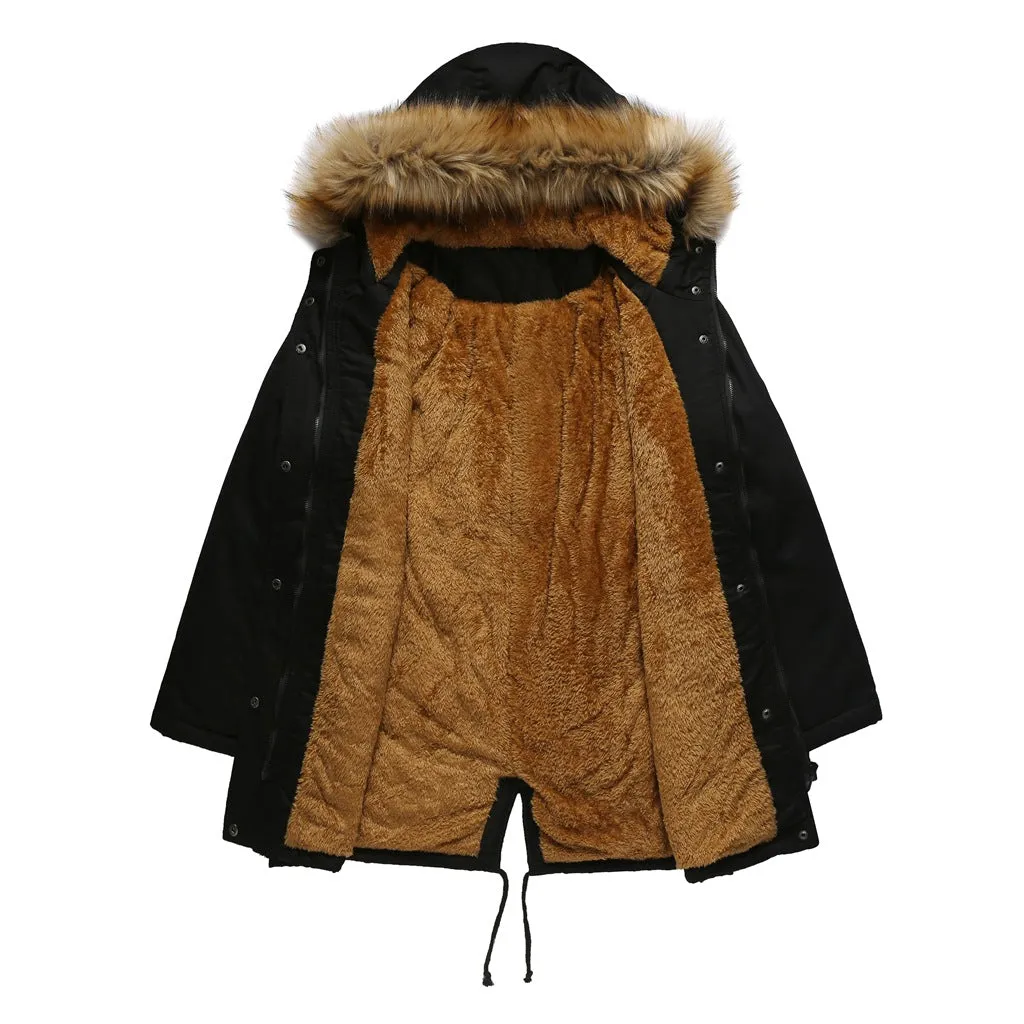 Hooded Plush Winter Fur Collar Jacket For Women