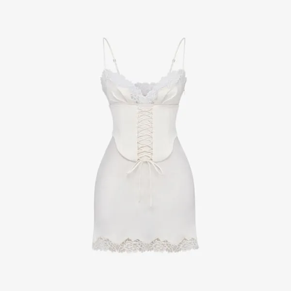 House Of Cb satin mini dress with lace trim, ivory