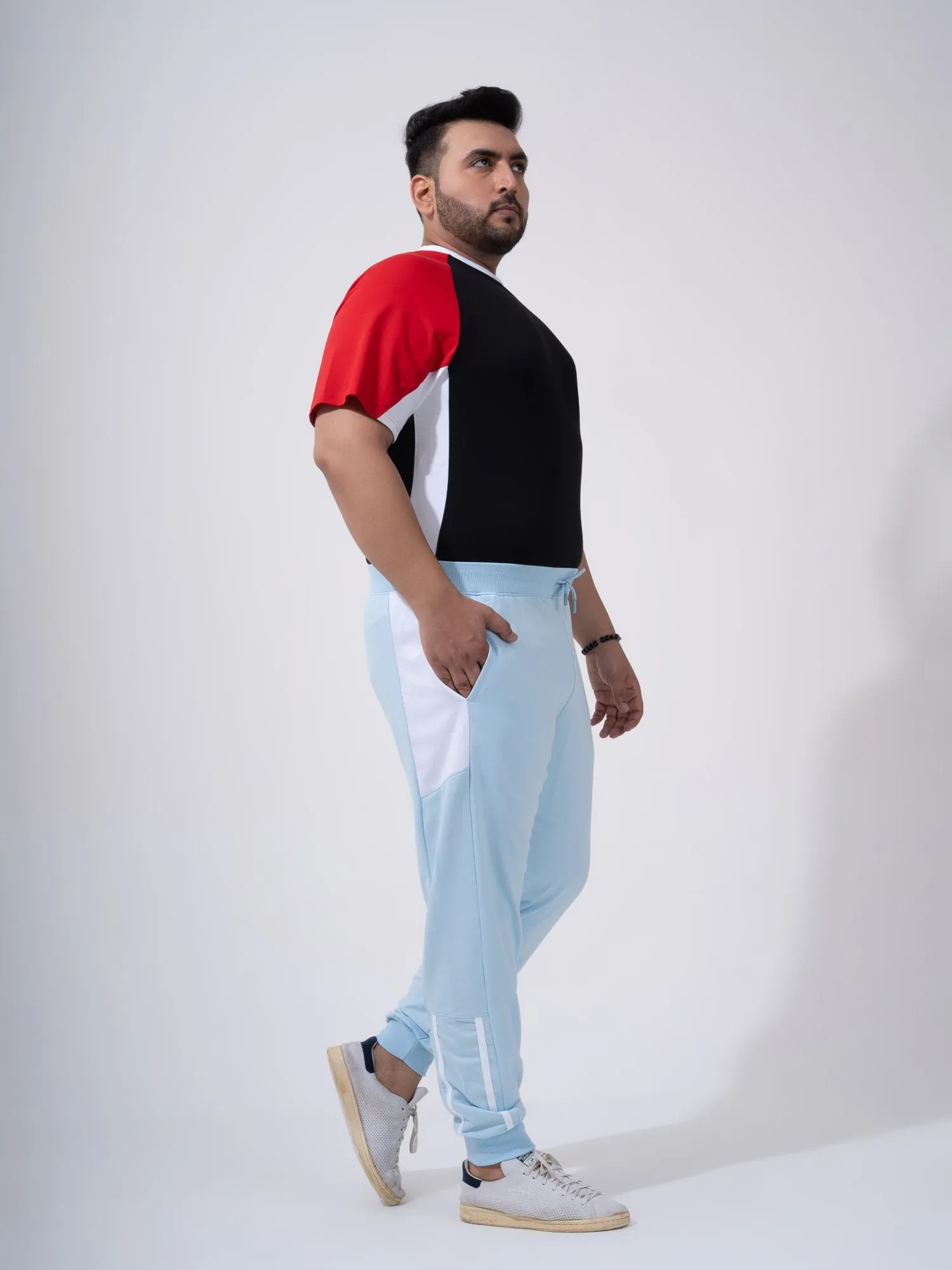 Ice Blue Color Block Plus Size Jogger