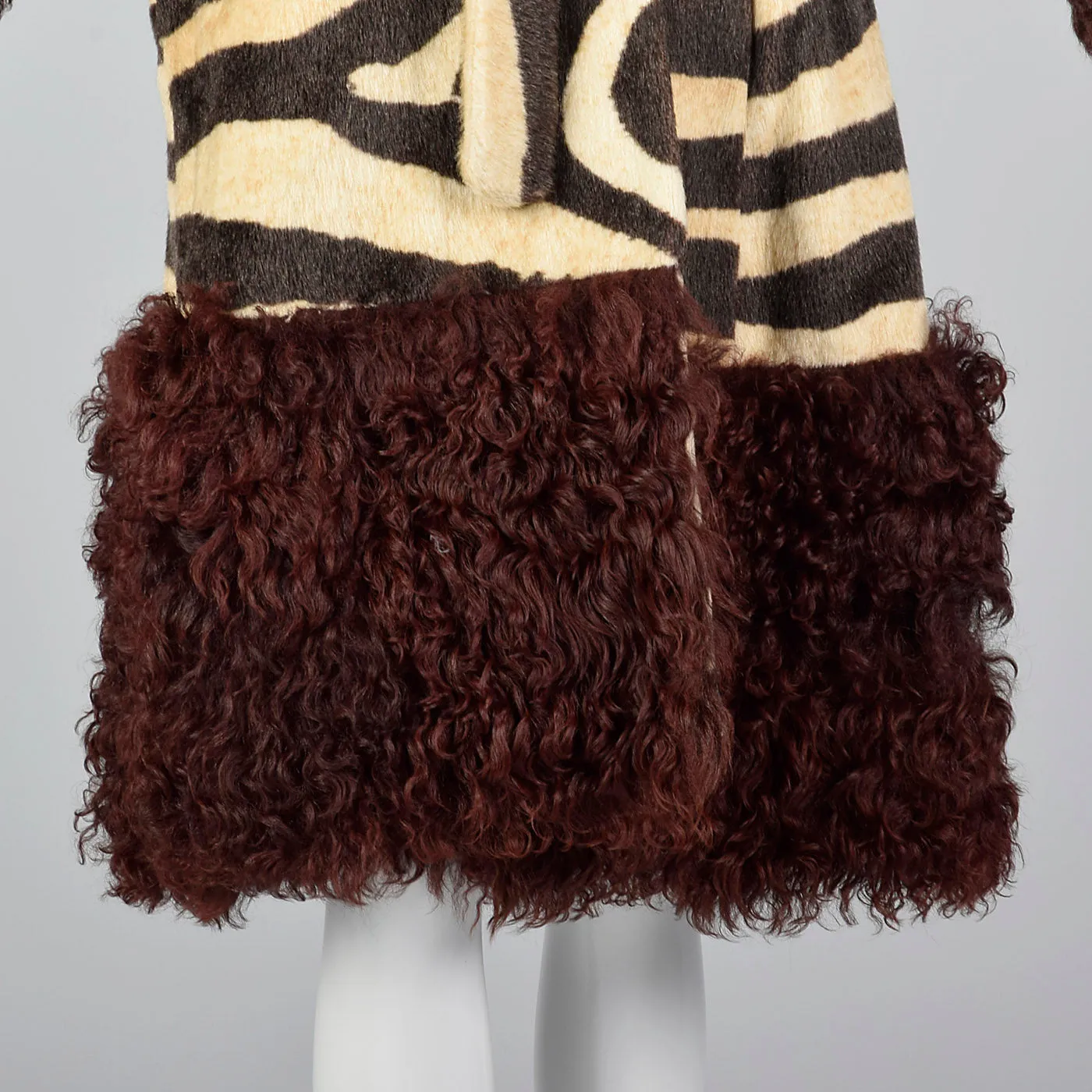 Incredible Mongolian Lamb and Faux Zebra Coat with Dramatic Collar