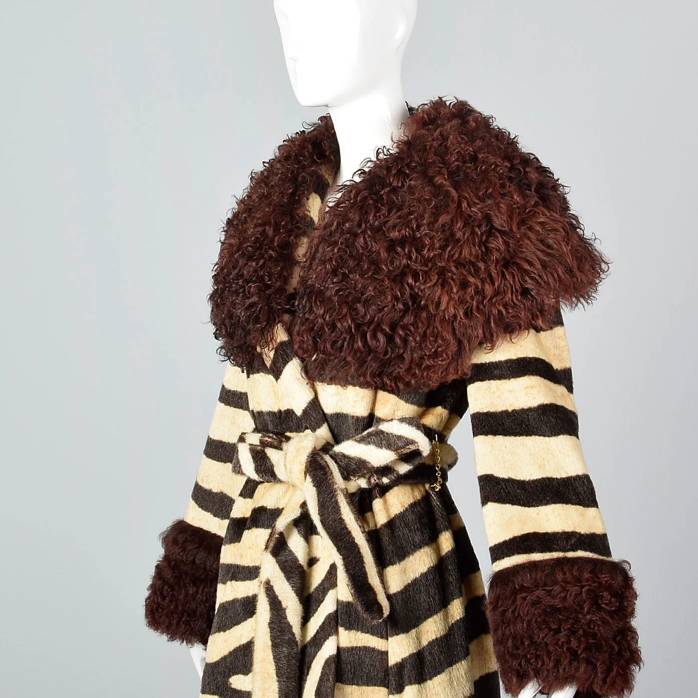 Incredible Mongolian Lamb and Faux Zebra Coat with Dramatic Collar