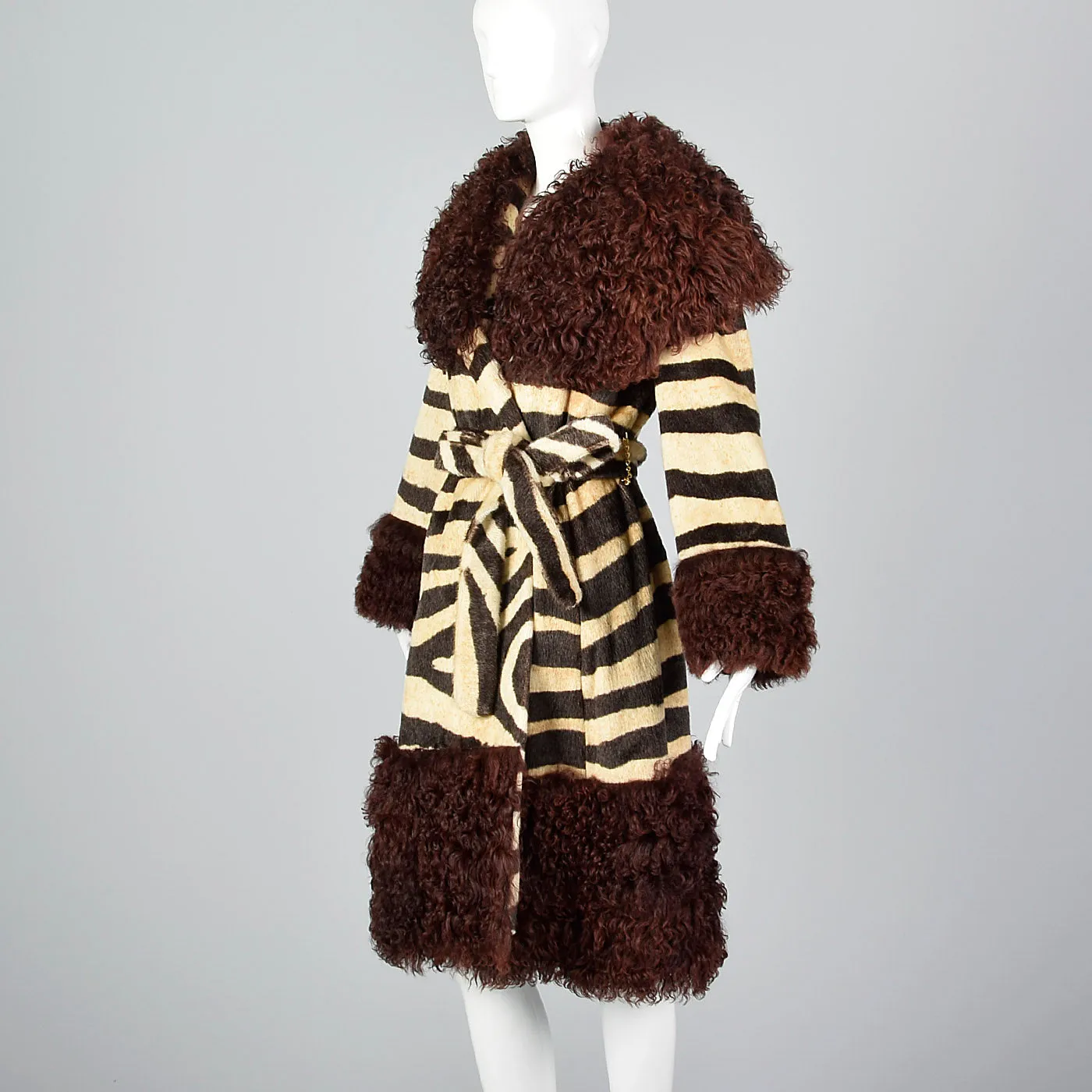 Incredible Mongolian Lamb and Faux Zebra Coat with Dramatic Collar