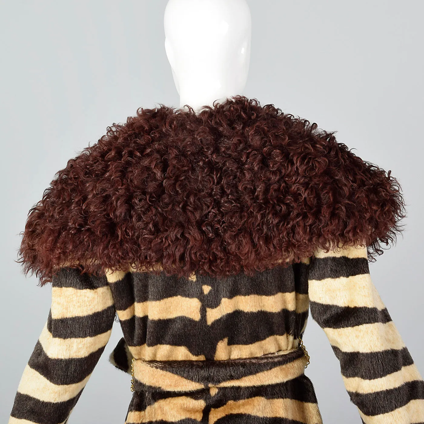 Incredible Mongolian Lamb and Faux Zebra Coat with Dramatic Collar