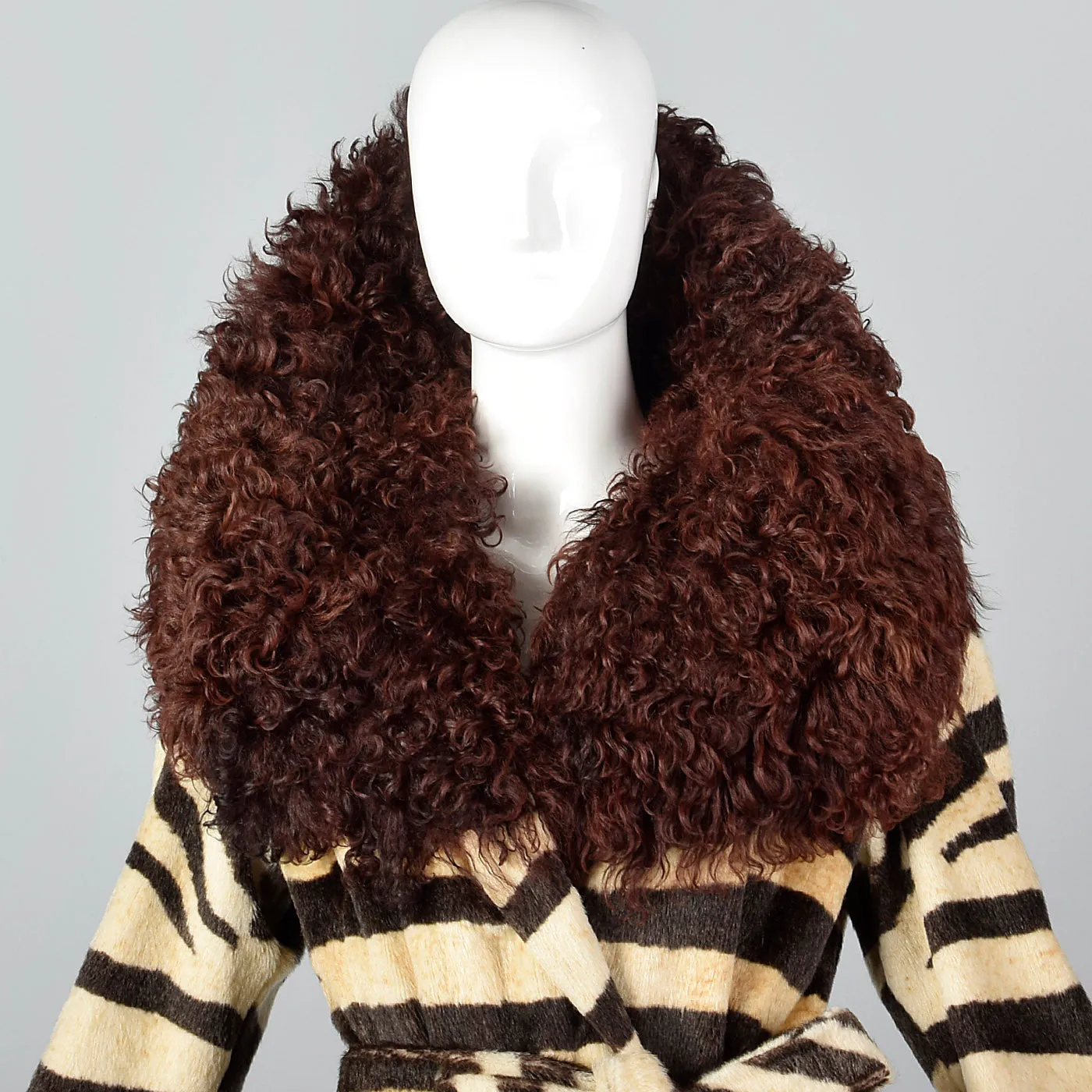 Incredible Mongolian Lamb and Faux Zebra Coat with Dramatic Collar