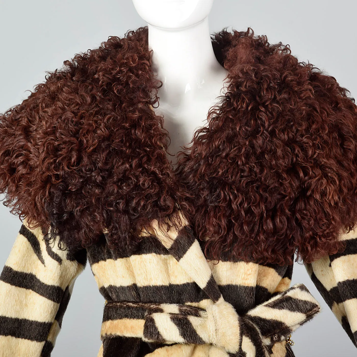 Incredible Mongolian Lamb and Faux Zebra Coat with Dramatic Collar