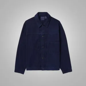 Indigo Suede Leather Trucker Jacket For Men