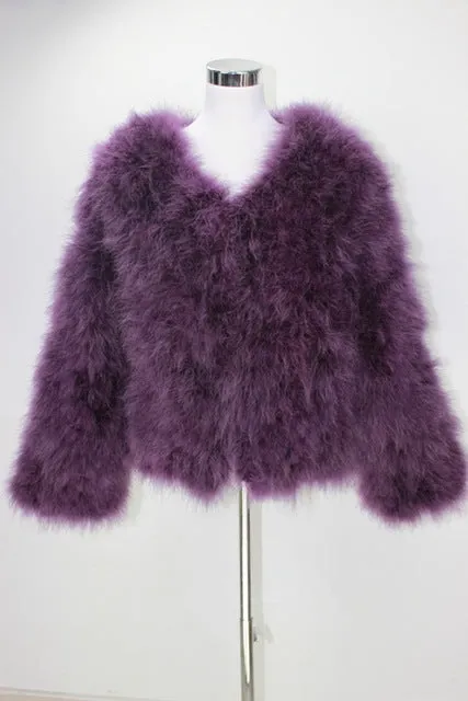 Jancoco Max S1002 Women  Real Fur Coat  Genuine Ostrich Feather Fur Winter Jacket Retail / Wholesale Top Quality