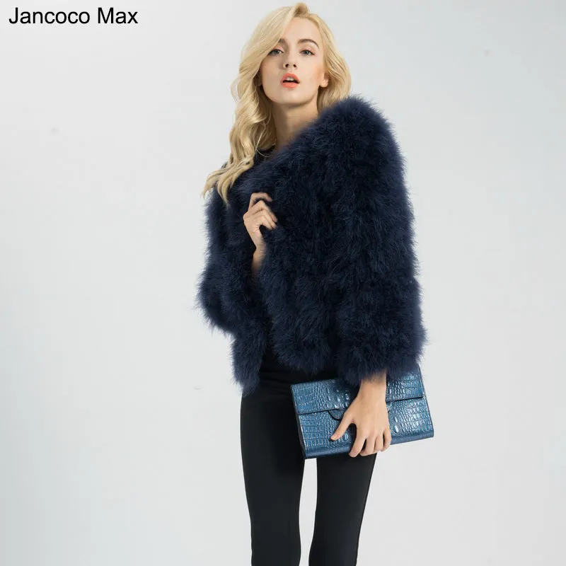 Jancoco Max S1002 Women  Real Fur Coat  Genuine Ostrich Feather Fur Winter Jacket Retail / Wholesale Top Quality