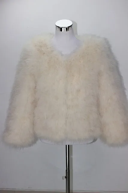 Jancoco Max S1002 Women  Real Fur Coat  Genuine Ostrich Feather Fur Winter Jacket Retail / Wholesale Top Quality