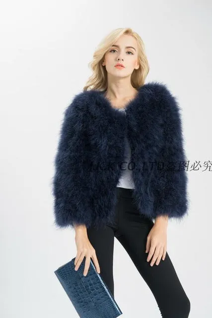 Jancoco Max S1002 Women  Real Fur Coat  Genuine Ostrich Feather Fur Winter Jacket Retail / Wholesale Top Quality