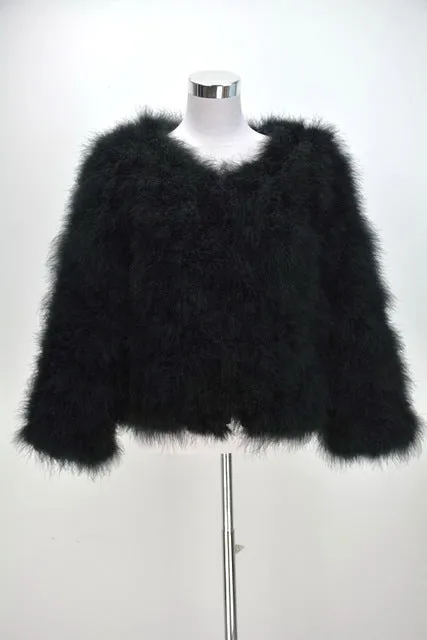 Jancoco Max S1002 Women  Real Fur Coat  Genuine Ostrich Feather Fur Winter Jacket Retail / Wholesale Top Quality