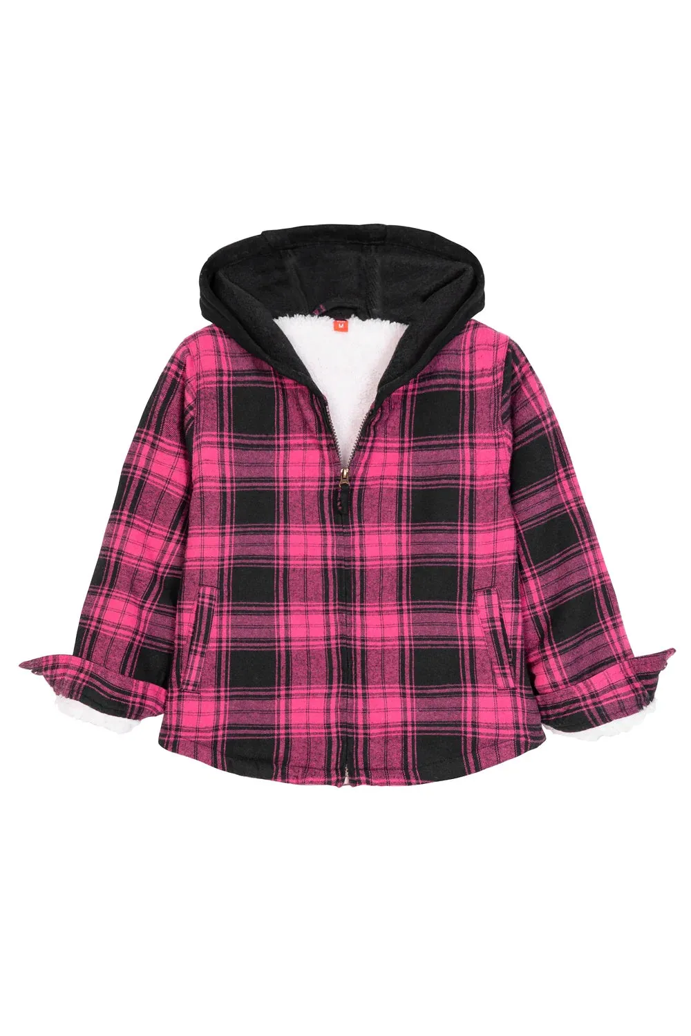 Kids Sherpa-Lined Zip Up Flannel Shirt,Hooded Plaid