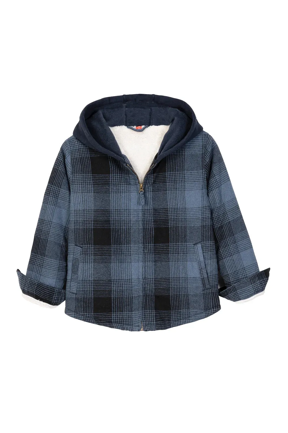 Kids Sherpa-Lined Zip Up Flannel Shirt,Hooded Plaid