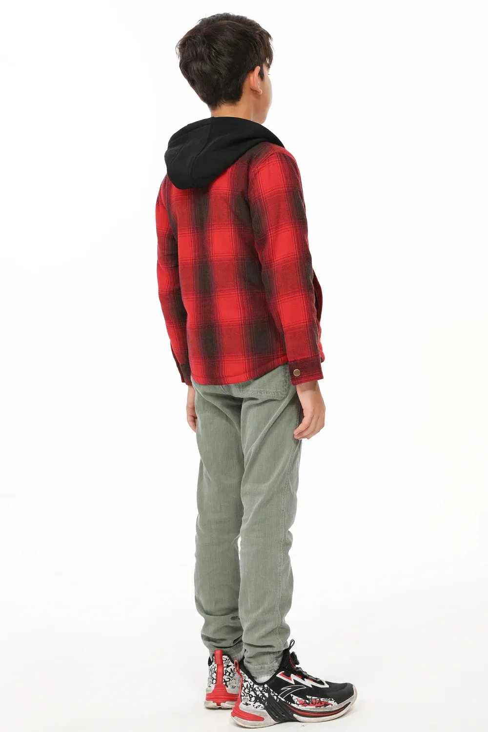 Kids Sherpa-Lined Zip Up Flannel Shirt,Hooded Plaid