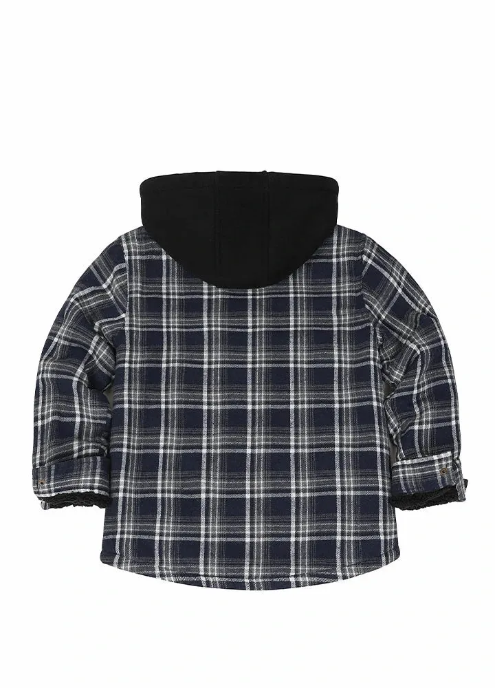 Kids Sherpa-Lined Zip Up Flannel Shirt,Hooded Plaid