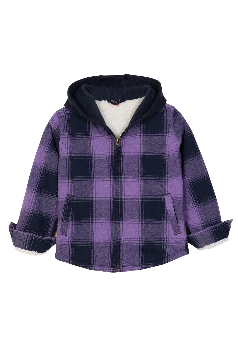 Kids Sherpa-Lined Zip Up Flannel Shirt,Hooded Plaid