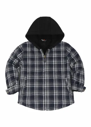 Kids Sherpa-Lined Zip Up Flannel Shirt,Hooded Plaid