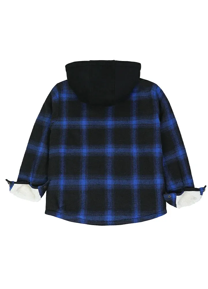 Kids Sherpa-Lined Zip Up Flannel Shirt,Hooded Plaid