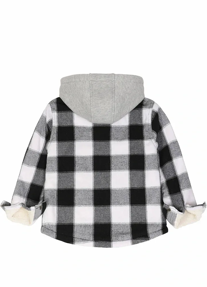 Kids Sherpa-Lined Zip Up Flannel Shirt,Hooded Plaid