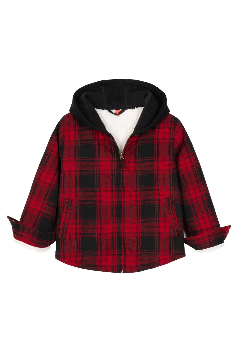 Kids Sherpa-Lined Zip Up Flannel Shirt,Hooded Plaid