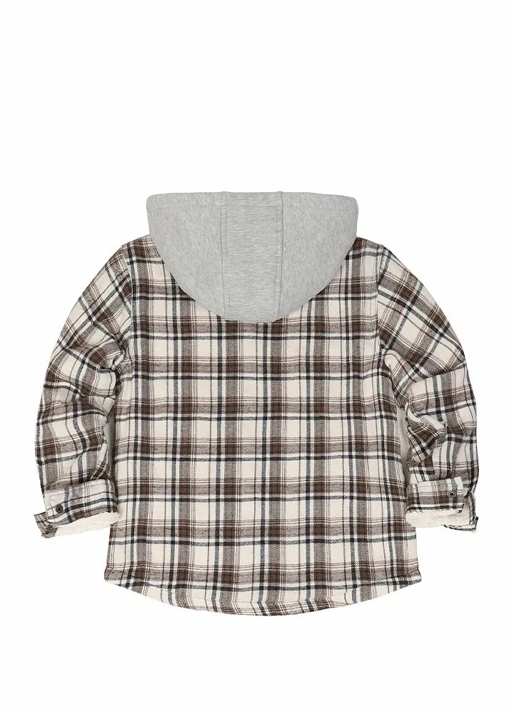 Kids Sherpa-Lined Zip Up Flannel Shirt,Hooded Plaid