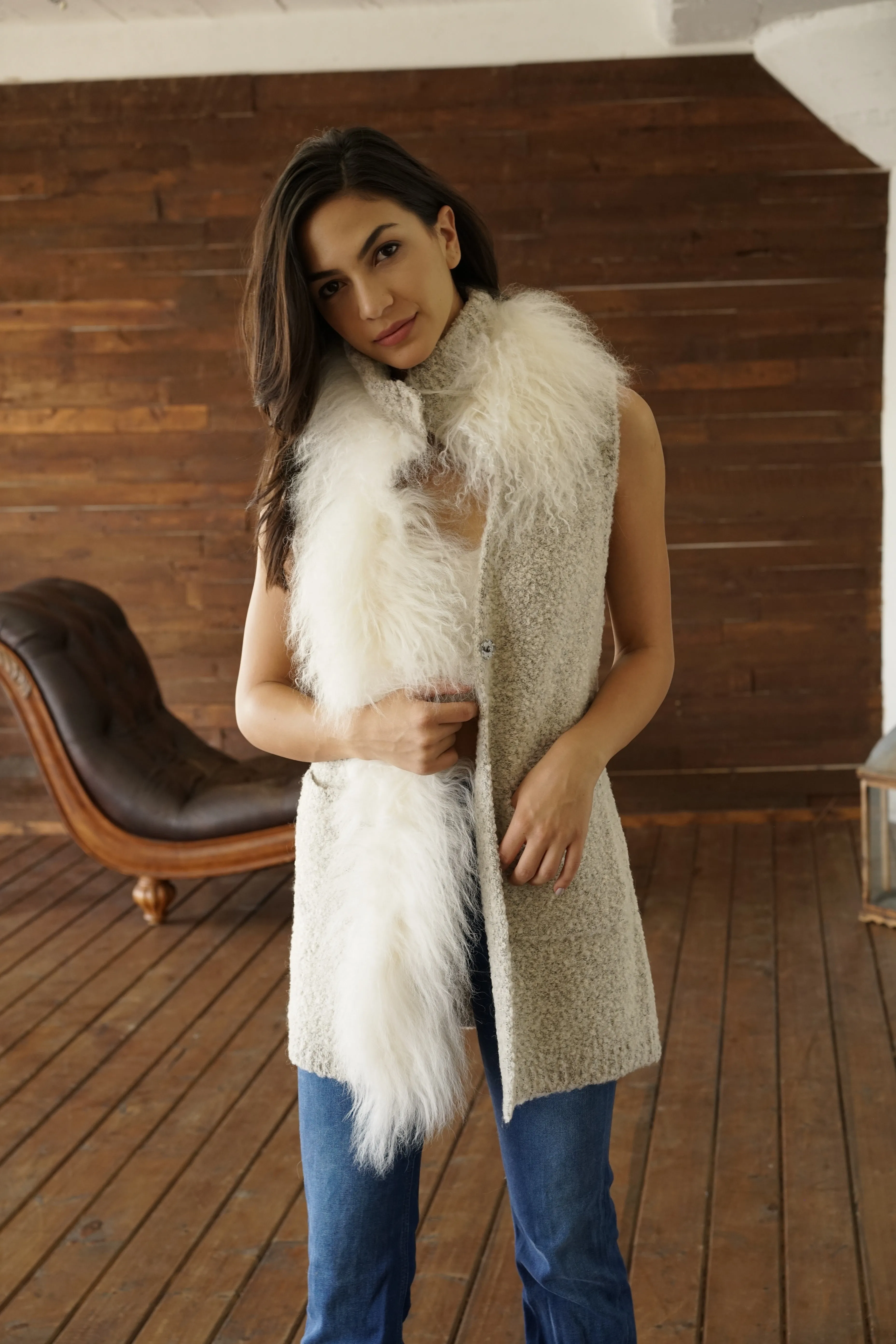 Knitted Mongolian Fur Vest