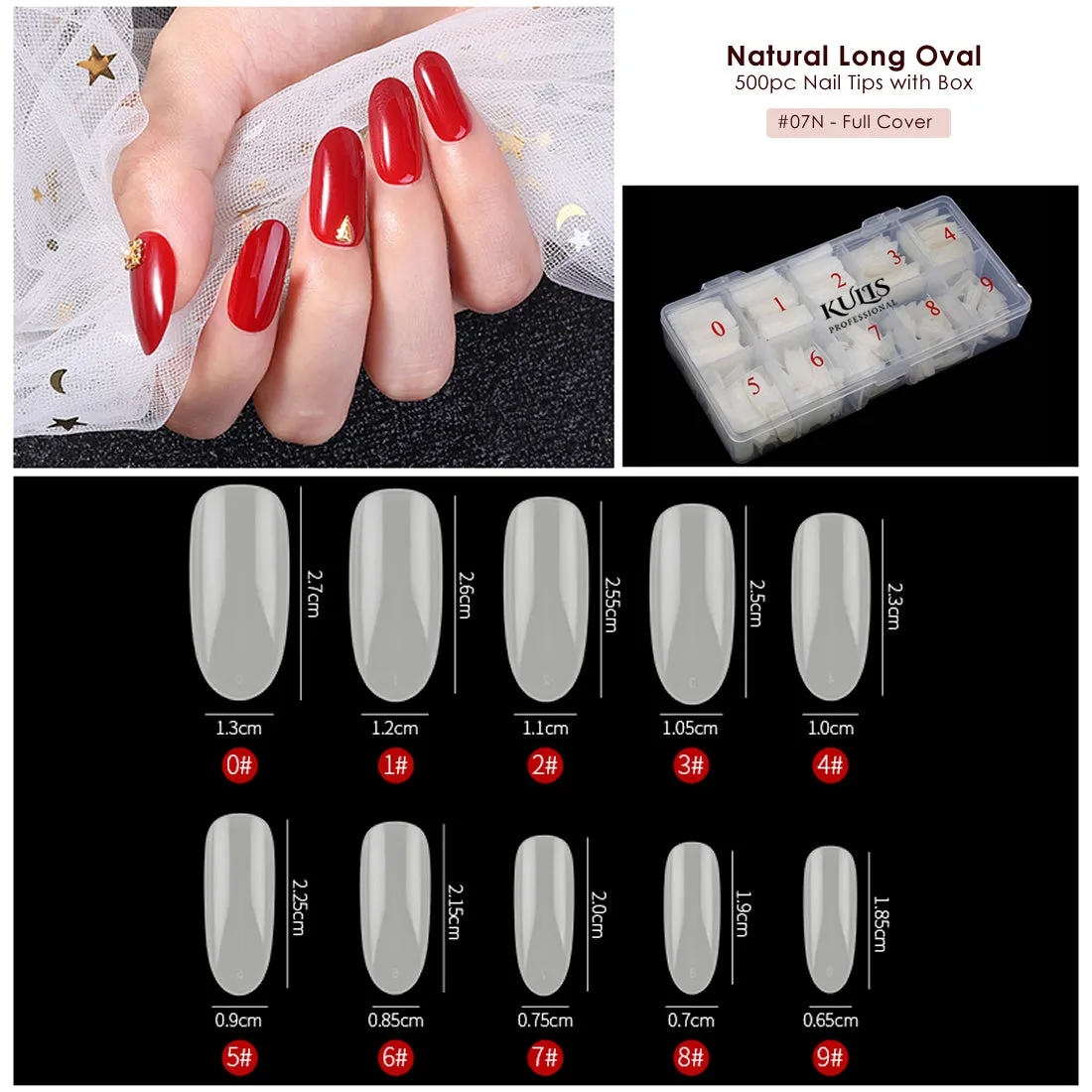 Kulis - Natural Nail Extension Tips - Long Oval - 7N