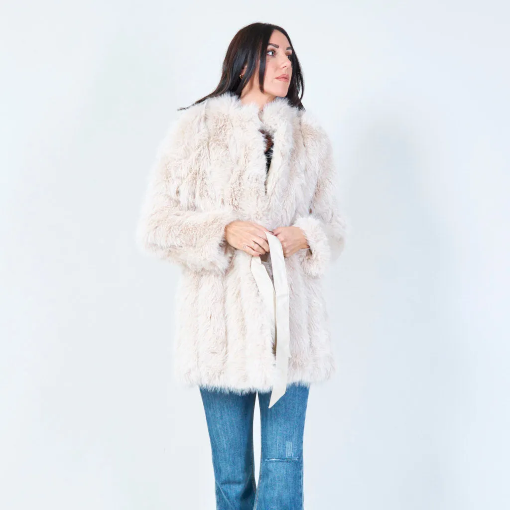 Long faux fur belted coat wholesale