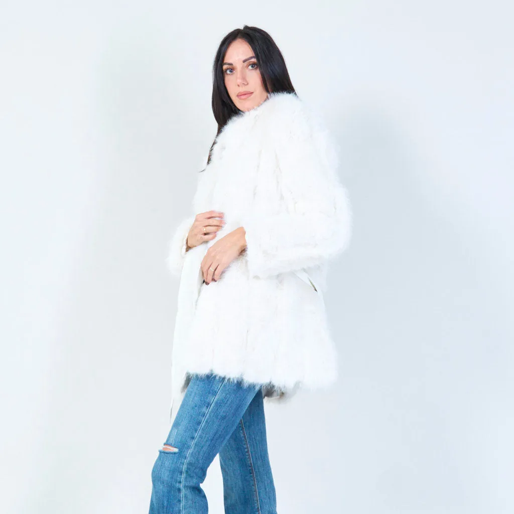 Long faux fur belted coat wholesale