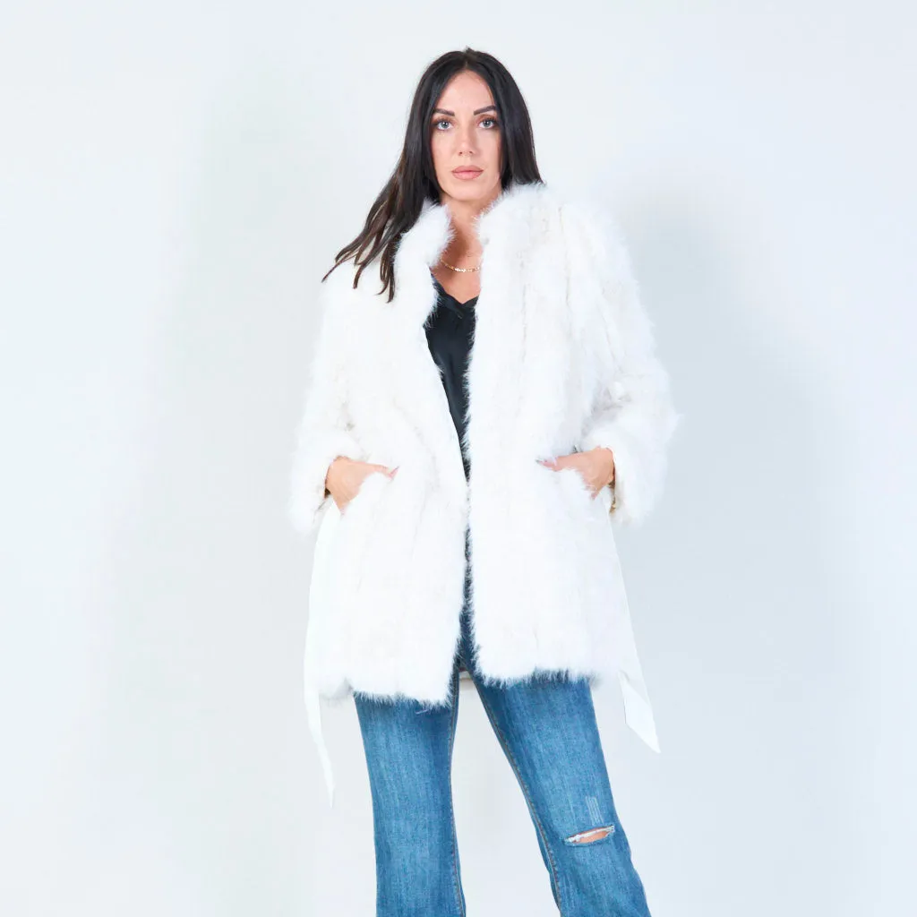 Long faux fur belted coat wholesale