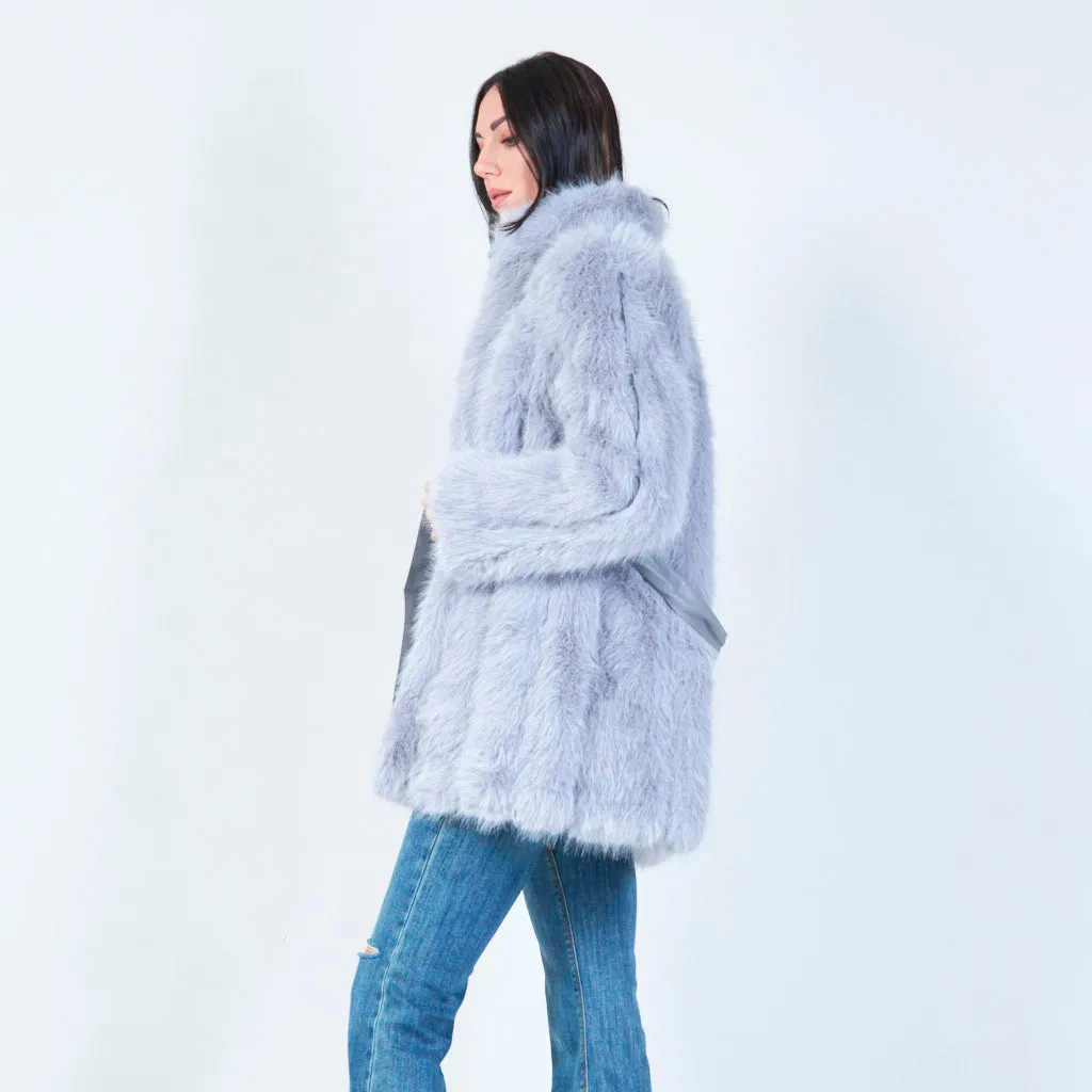 Long faux fur belted coat wholesale