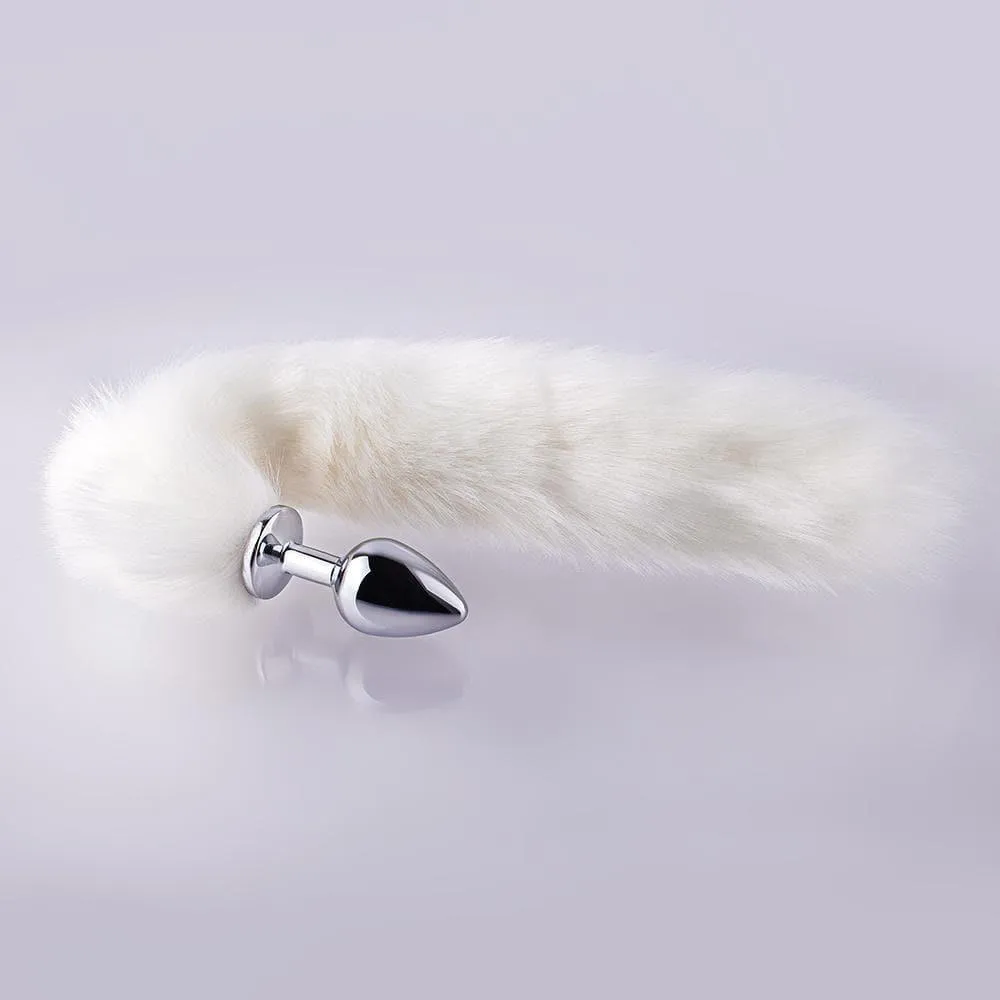 Long Fox Tail Butt Plug - White Fur