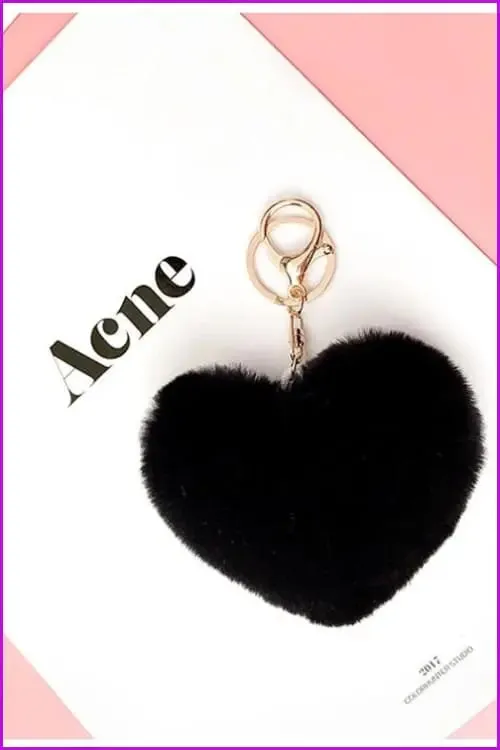 Lovely Heart Shaped Pom Poms Fluffy Fur Pompom Keychain Rabbit Fur F3918