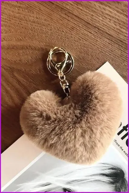 Lovely Heart Shaped Pom Poms Fluffy Fur Pompom Keychain Rabbit Fur F3918