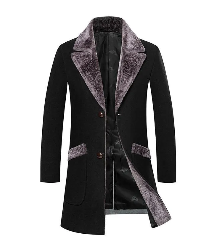 Luxury Woollen Fur Collar Long Coat