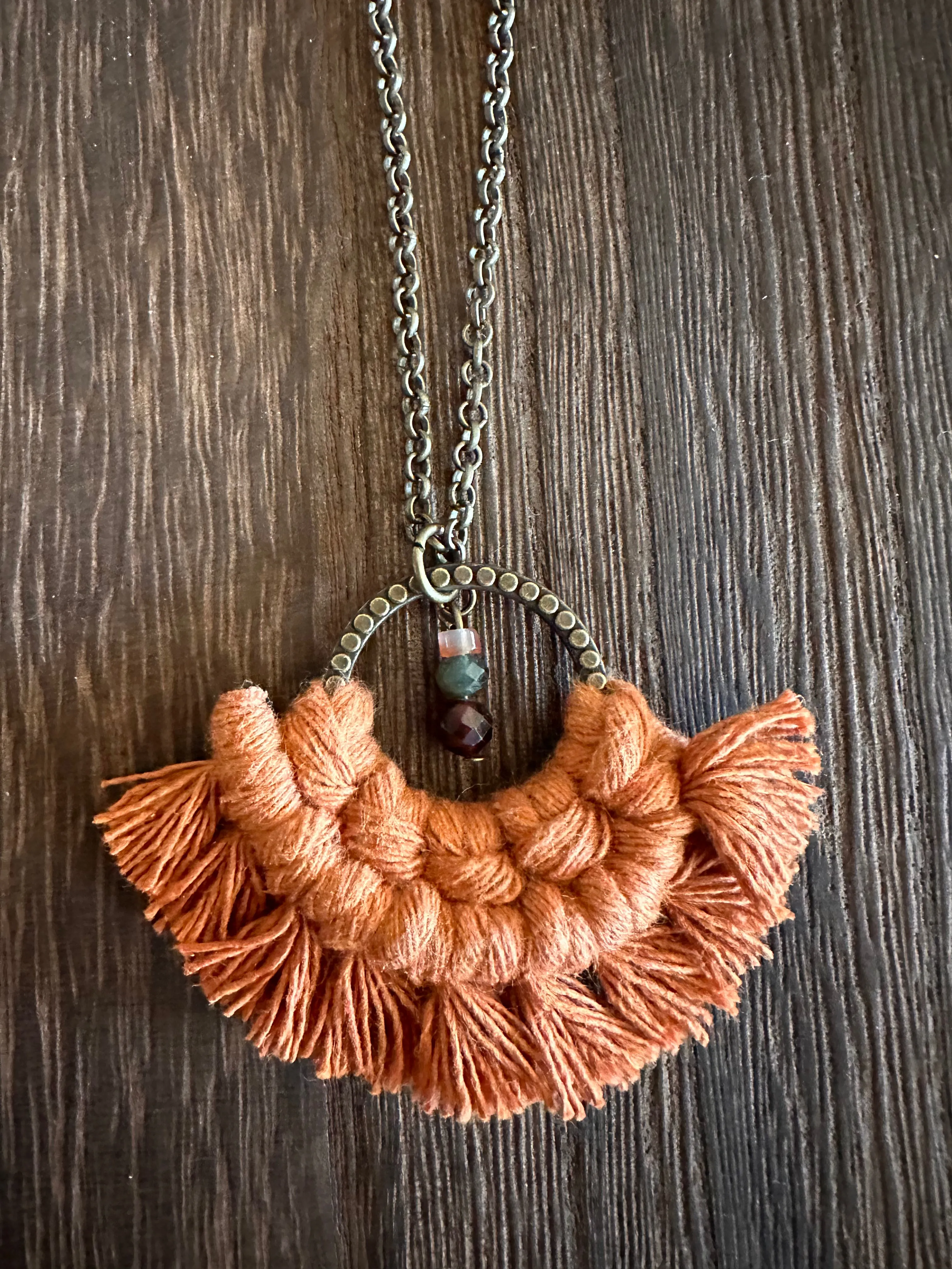 Maple on Antiqued Bronze Dot Pattern Ring with Tourmaline and Citrine Stone Accent Necklace