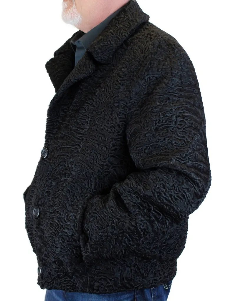 MEN'S BLACK PERSIAN LAMB FUR BOMBER JACKET