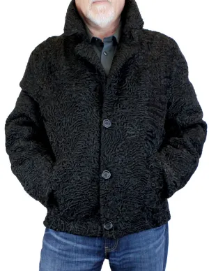 MEN'S BLACK PERSIAN LAMB FUR BOMBER JACKET