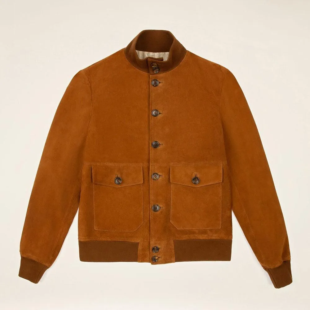 Men's Brown Suede Bomber Jacket