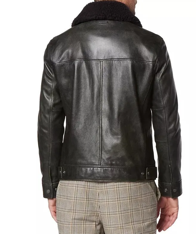 Men's Distressed Aviator Black Jacket