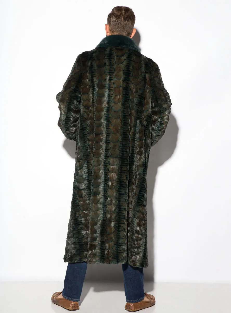 Men's Full Length Sculptured Mink Fur Coat with Full Mink Fur Collar