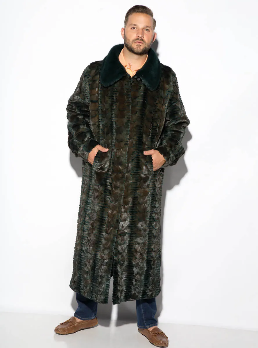 Men's Full Length Sculptured Mink Fur Coat with Full Mink Fur Collar