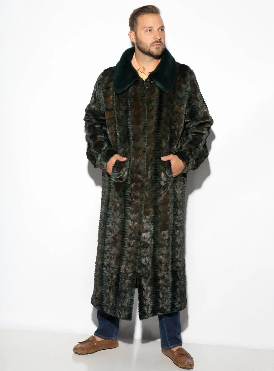 Men's Full Length Sculptured Mink Fur Coat with Full Mink Fur Collar