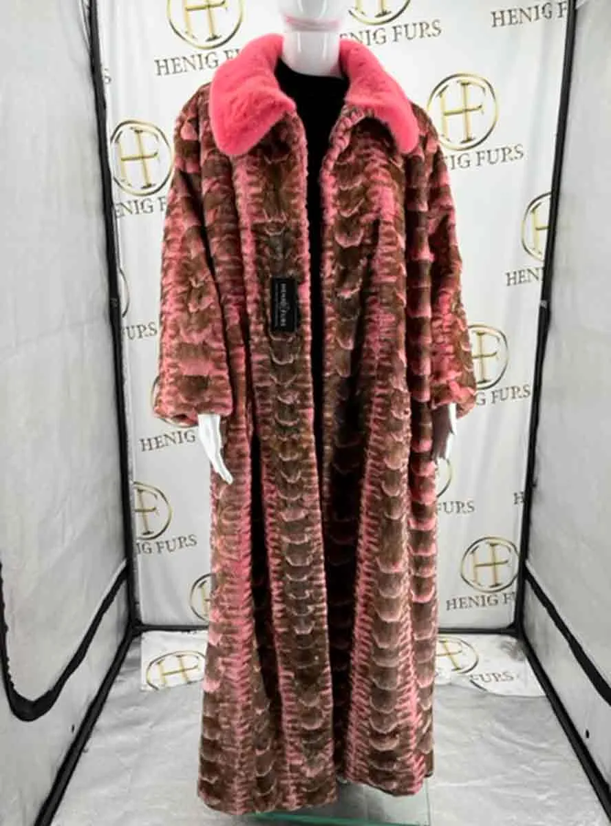 Men's Full Length Sculptured Mink Fur Coat with Full Mink Fur Collar