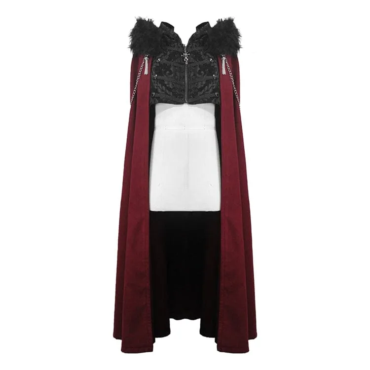 Men's Goth Fur Collar Red Cloak