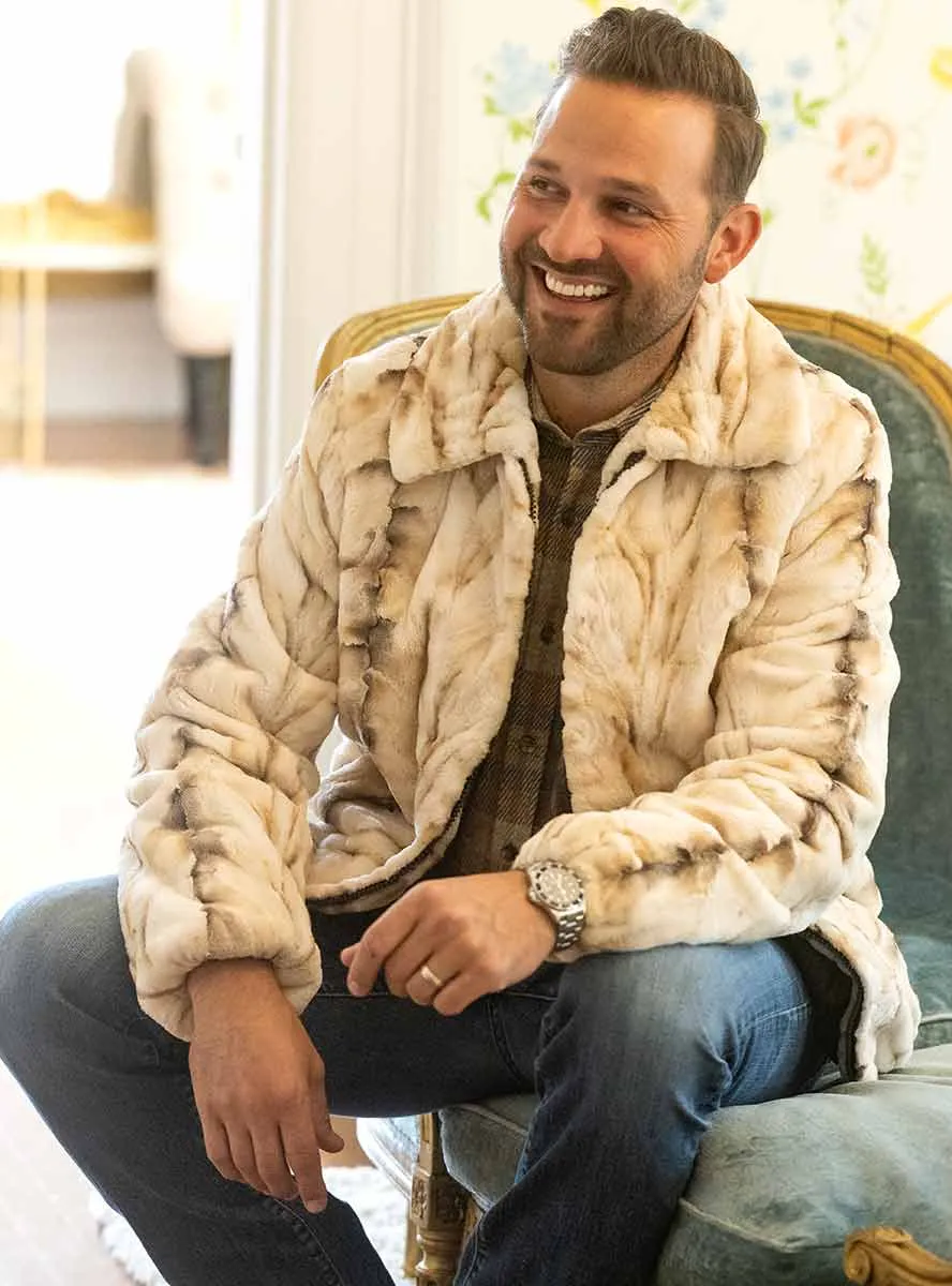 Men's Mink Fur Bomber Jacket with Full Skin Mink Fur Collar