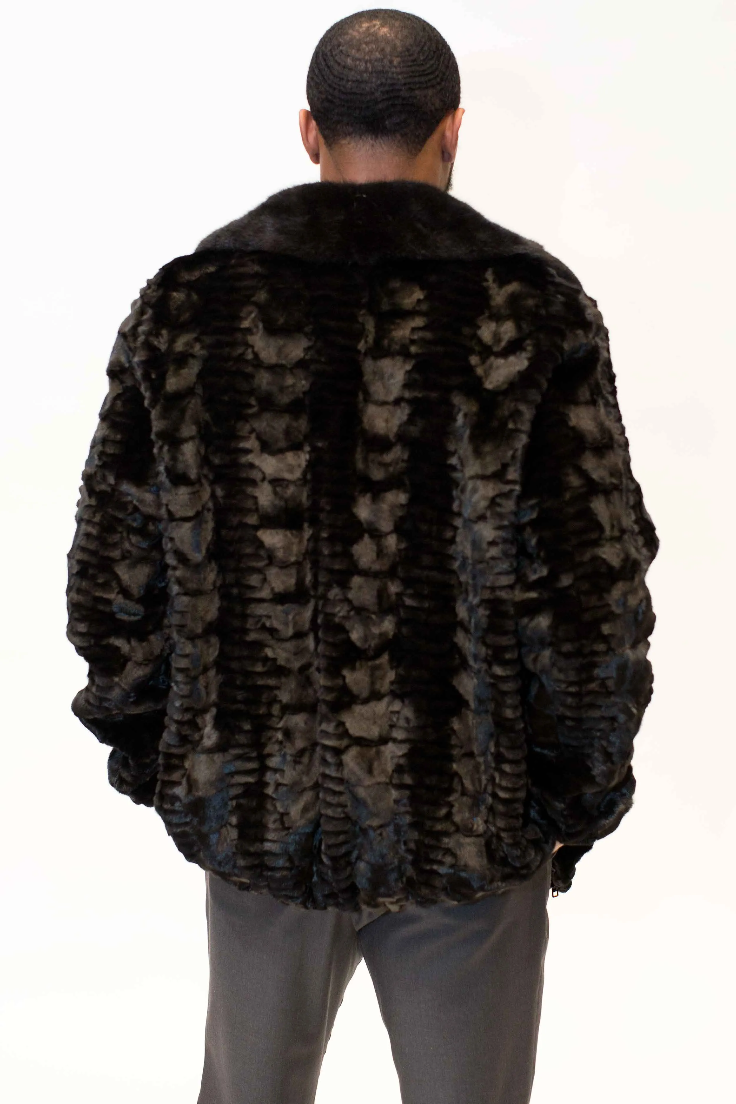 Men's Mink Fur Bomber Jacket with Full Skin Mink Fur Collar