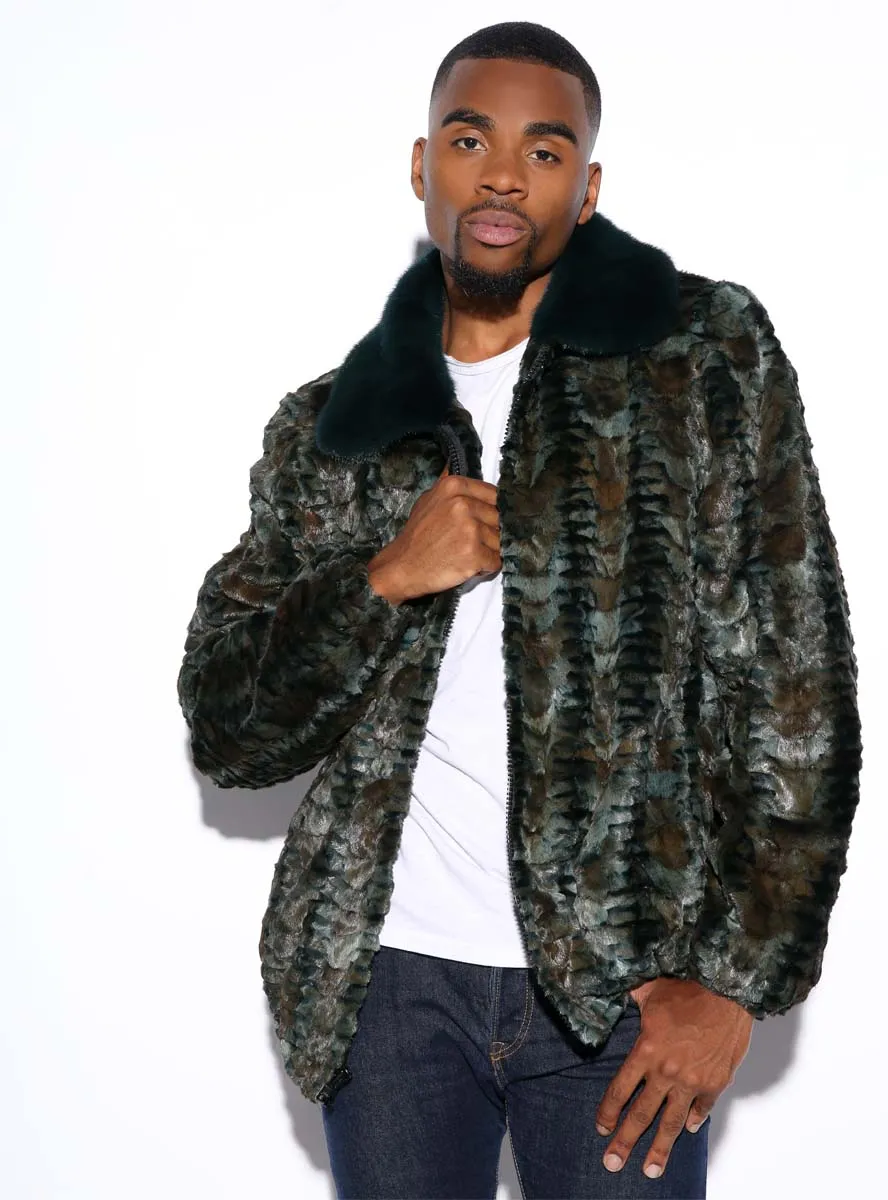 Men's Mink Fur Bomber Jacket with Full Skin Mink Fur Collar