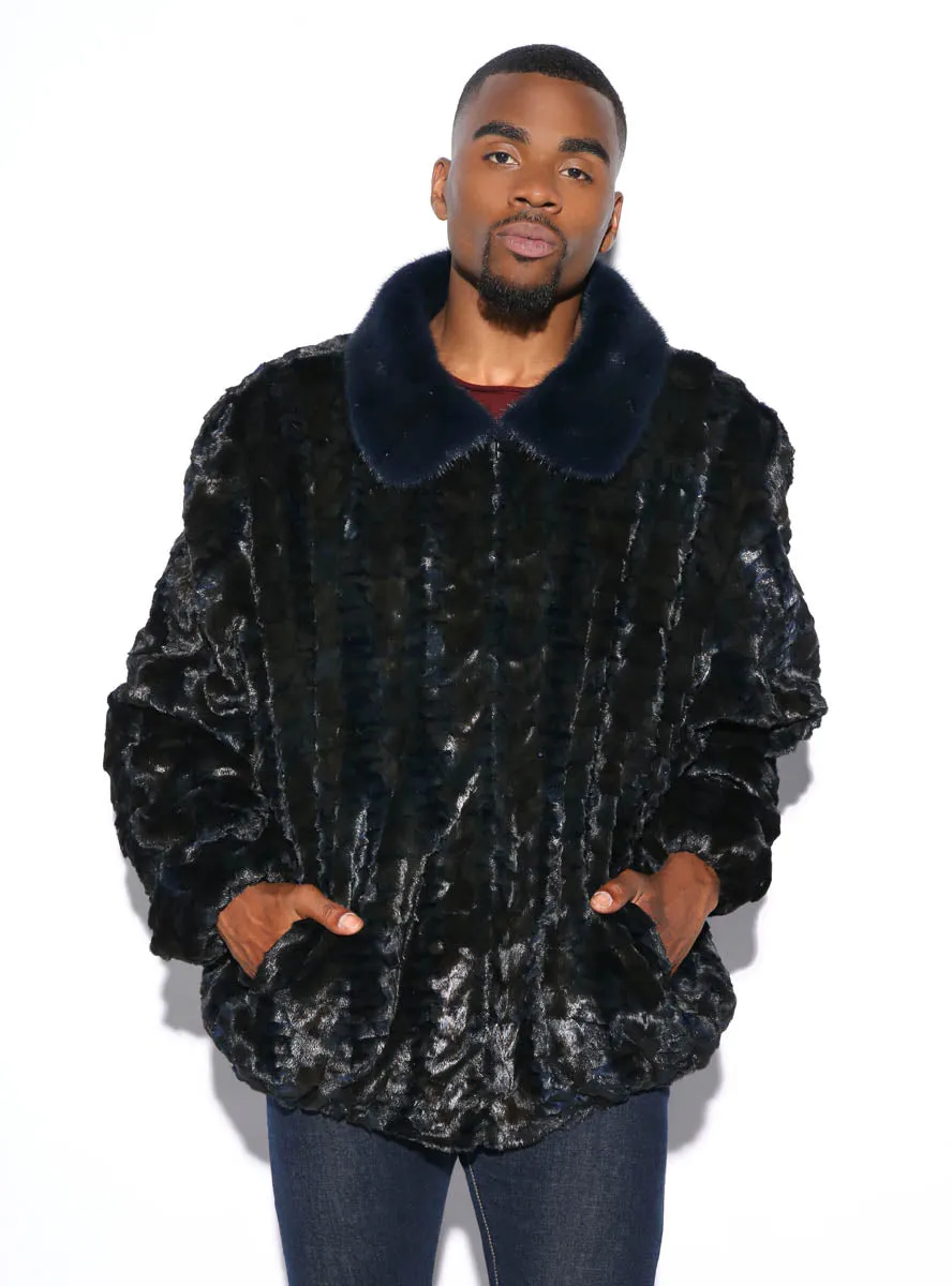 Men's Mink Fur Bomber Jacket with Full Skin Mink Fur Collar